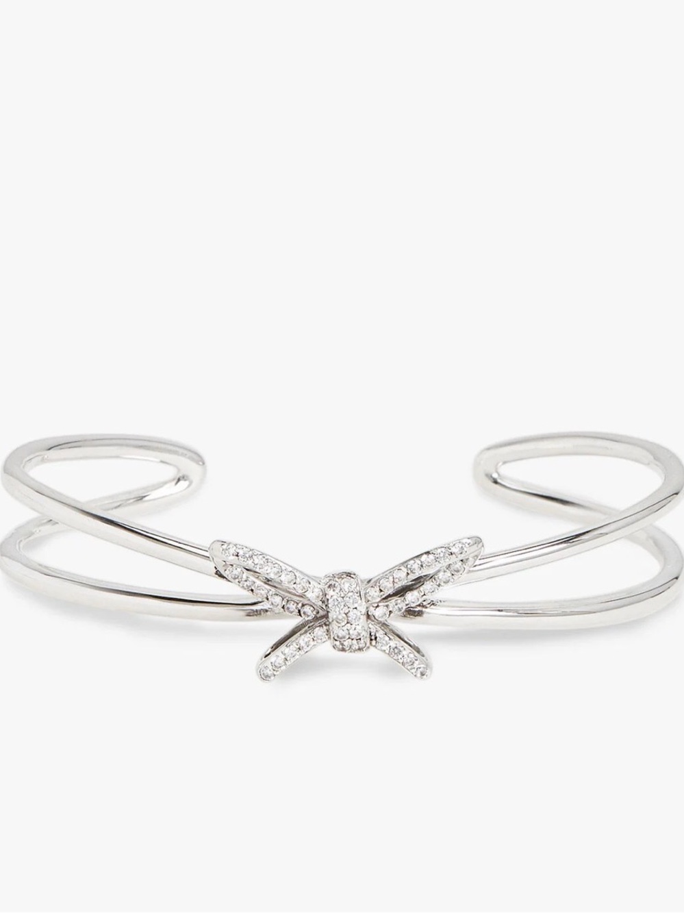 Talbots 925 Sterling Silver Crystal Bow Double-Band Cuff Bracelet (See photos)